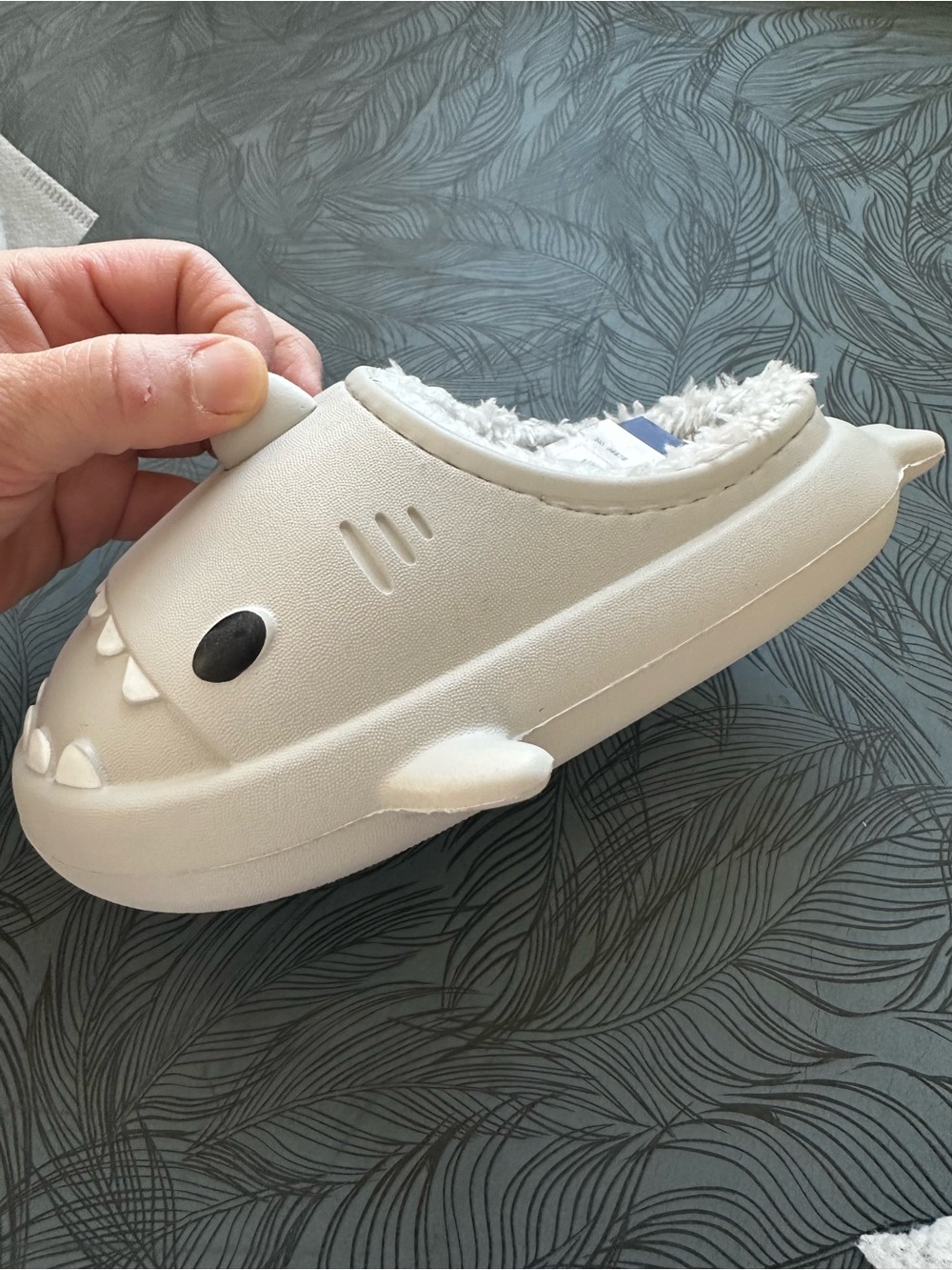 Kids Shark Clog Slippers in Cream - Cozy Fuzzy Lining